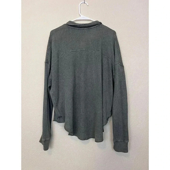 Frye and CO. Womens Long Sleeve Button Down Shirt Size L Green Waffe Thermal - Picture 4 of 11